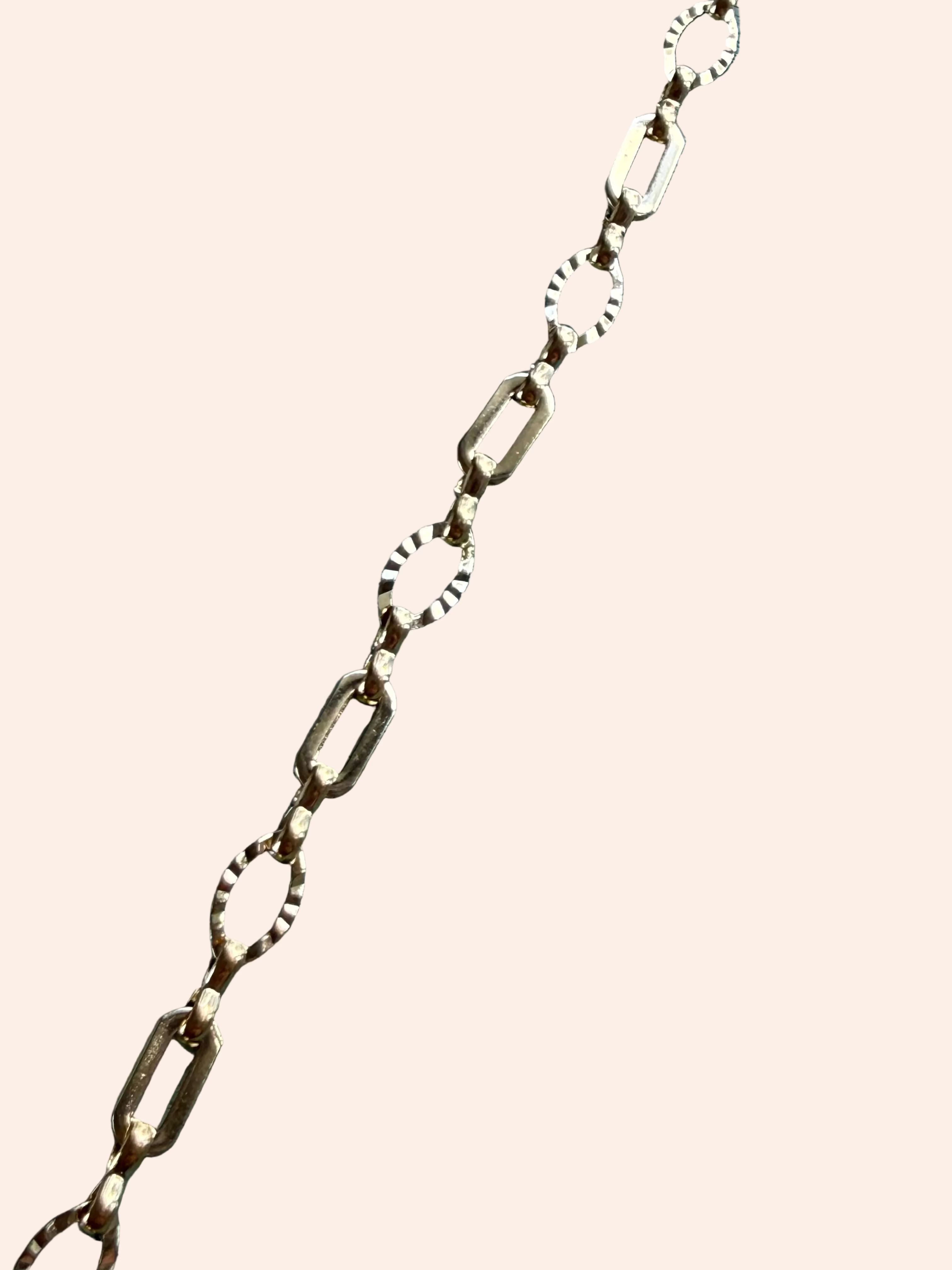 Signature Chain / Sculpted Link necklace in silver-tone with alternating textured oval rings and rectangular links