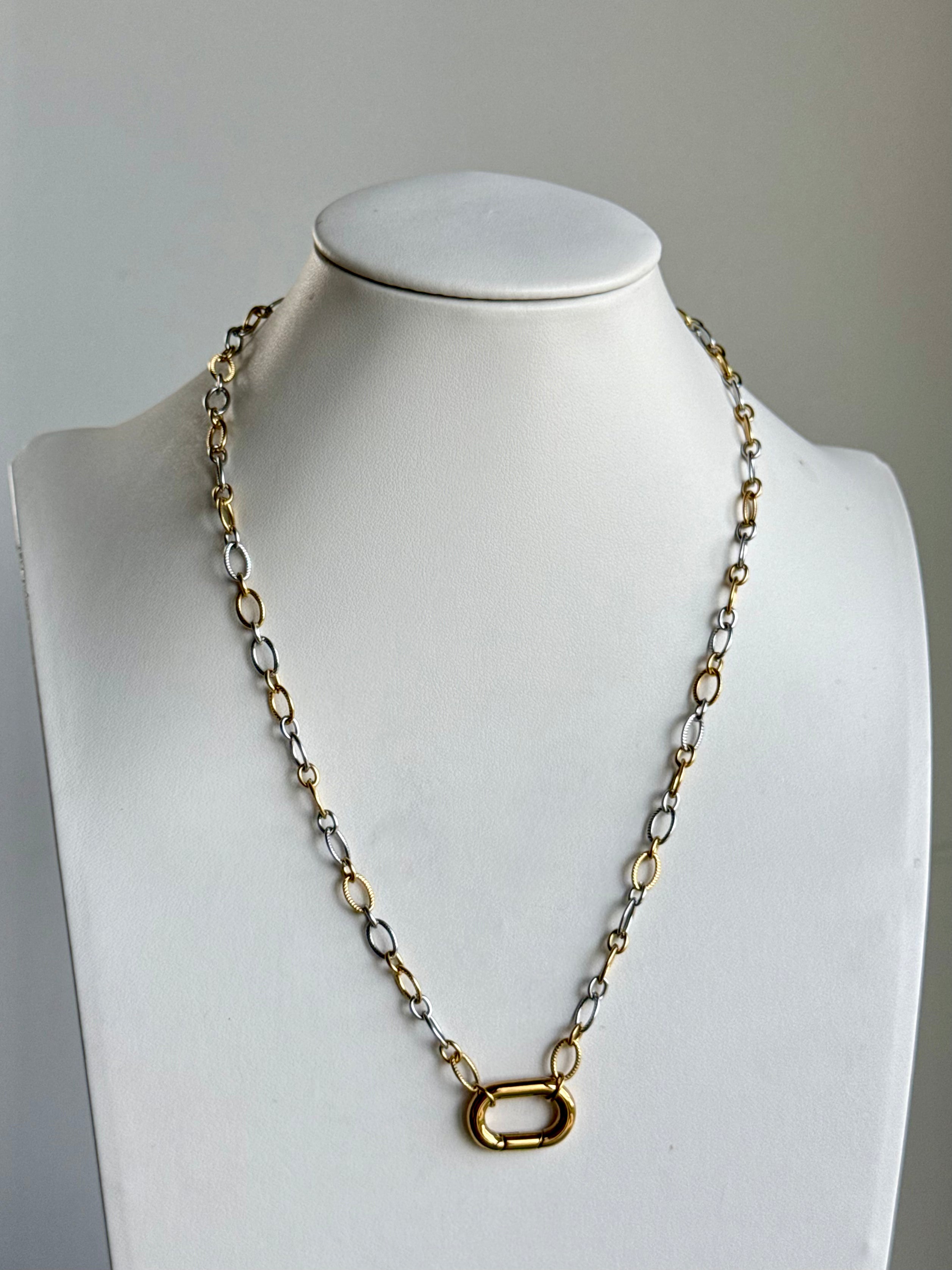 Signature Chain / Mixed Metal Muse necklace in two-tone gold and silver with oval links and a gold clasp pendant