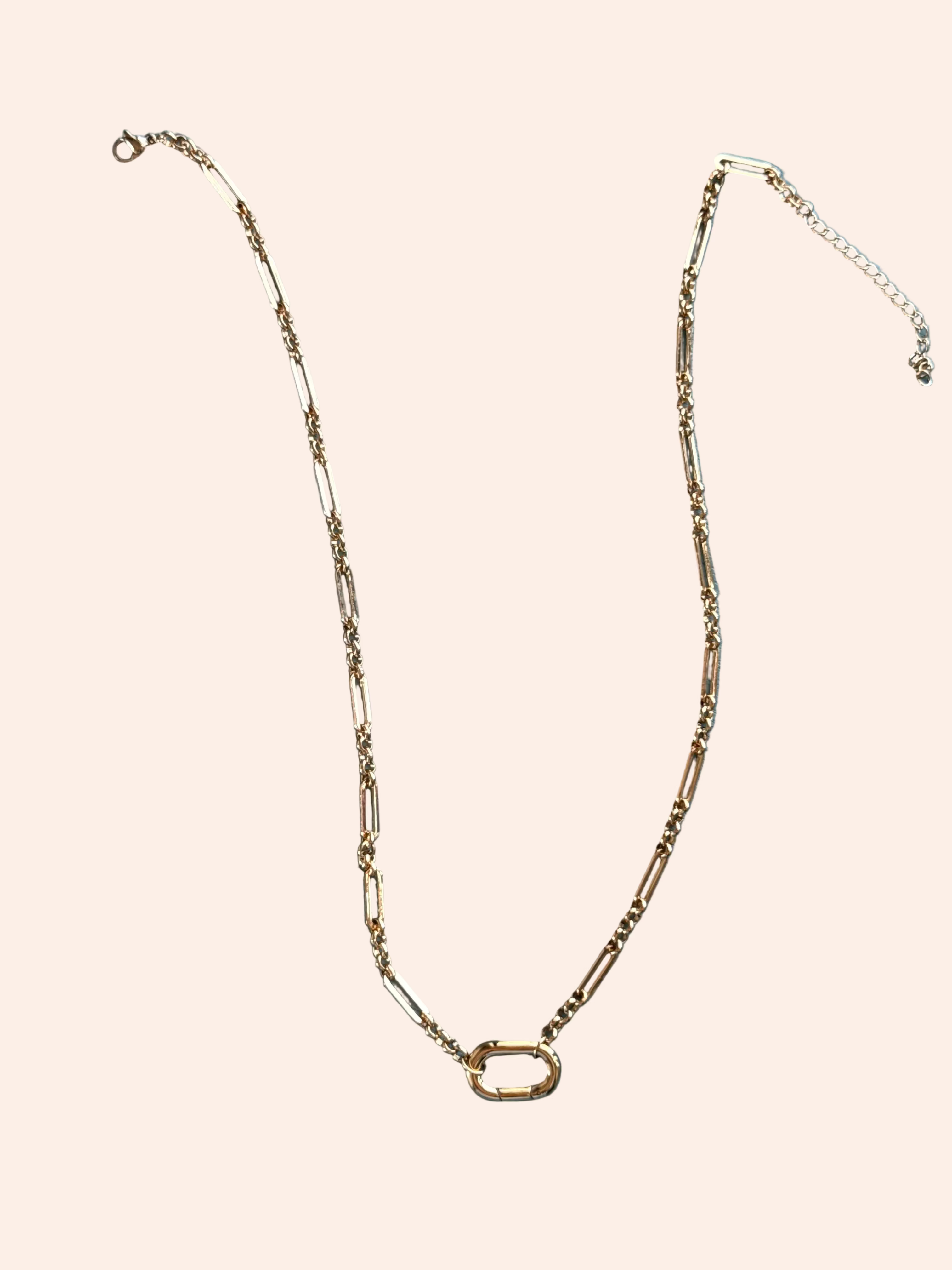 Signature Chain necklace in gold-tone with elongated rectangular links and oval centerpiece