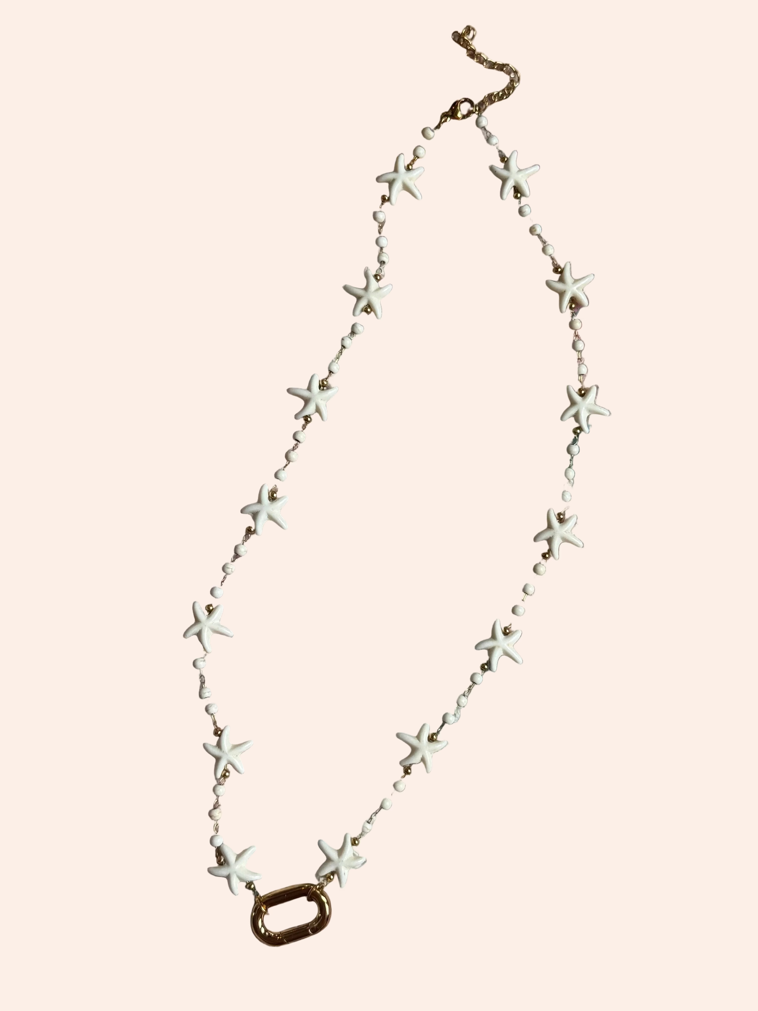 Signature Chain / Driftwood necklace by From Juniper With Love with white starfish beads and gold-tone clasp