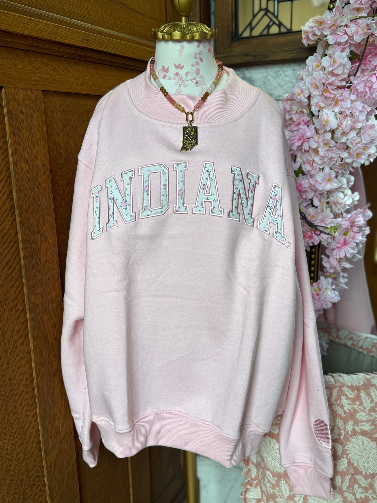 Indiana Collegiate Mock Neck Sweatshirt / Blush Pink