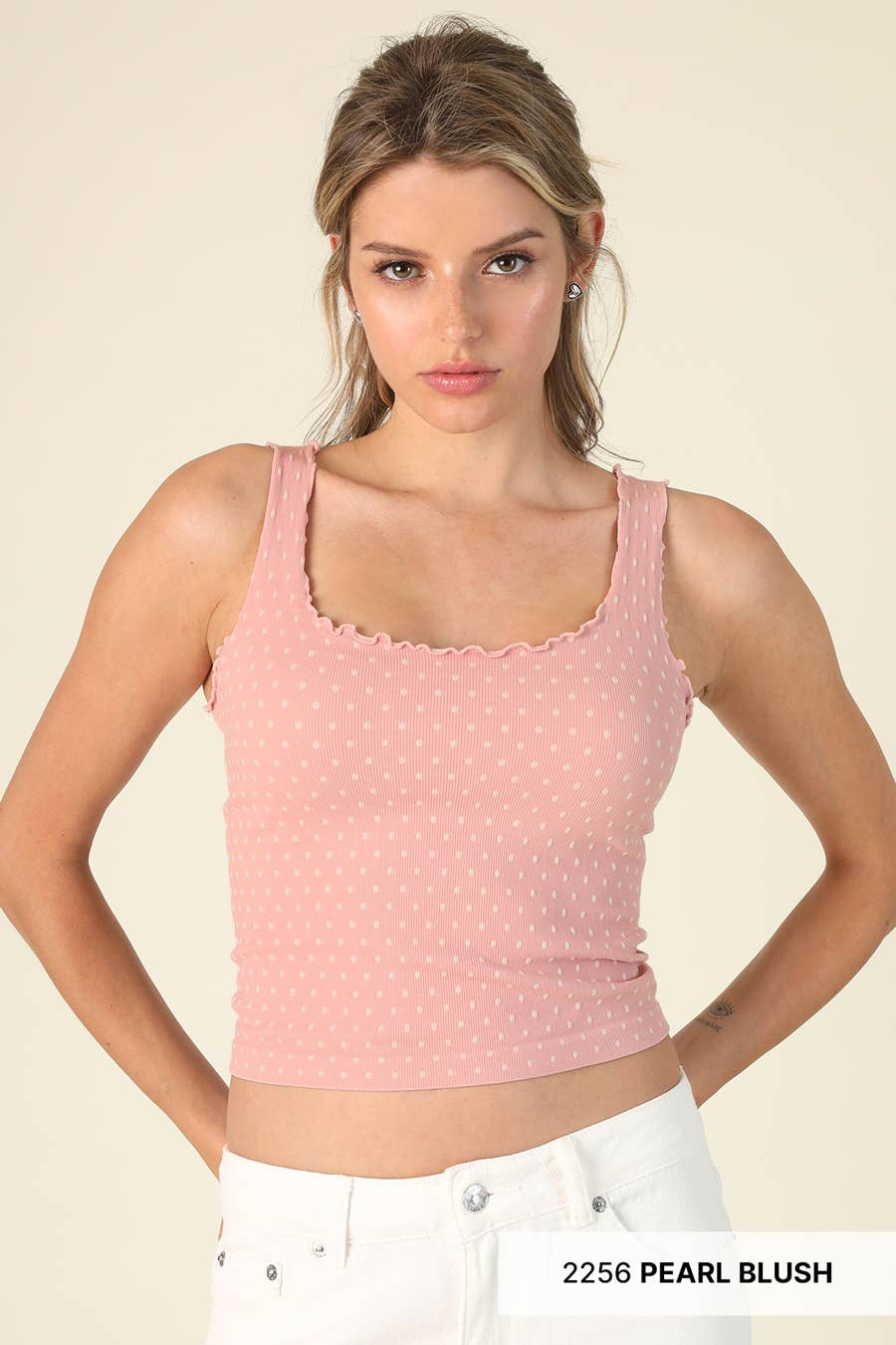 Polka Dot Edge Crop Top / Pearl Blush