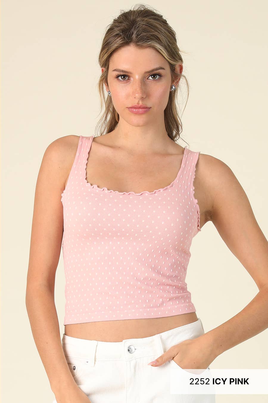 Polka Dot Edge Crop Top / Icy Pink