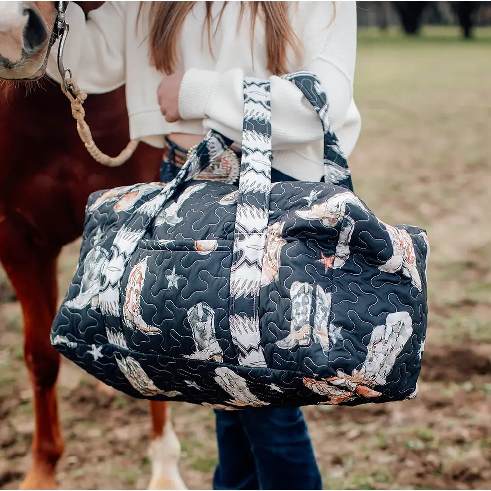 Thunderbird Boots Black Quilted Weekender Duffle Bag