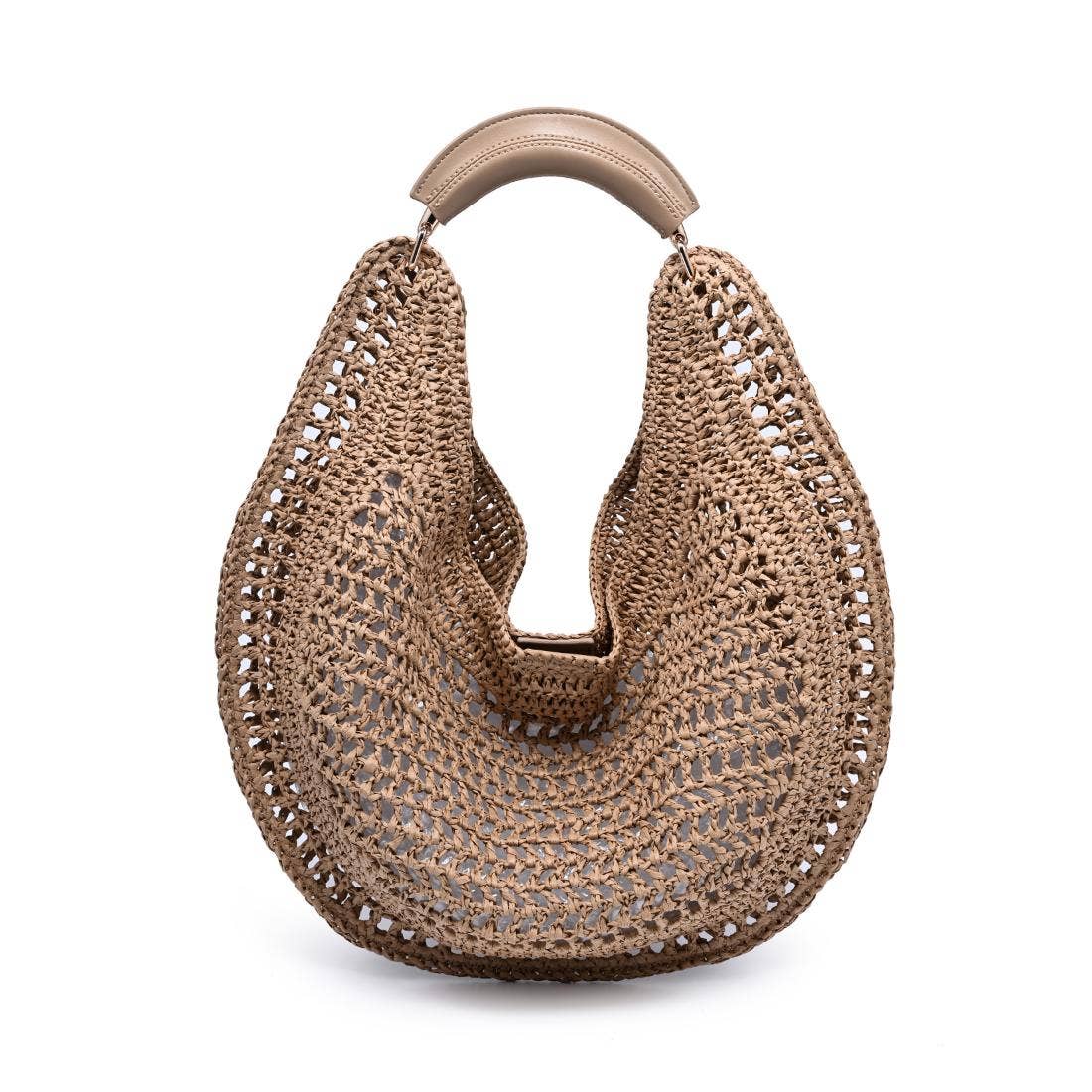 Camden Hobo bag in natural straw with beige leather top handle, Urban Expressions