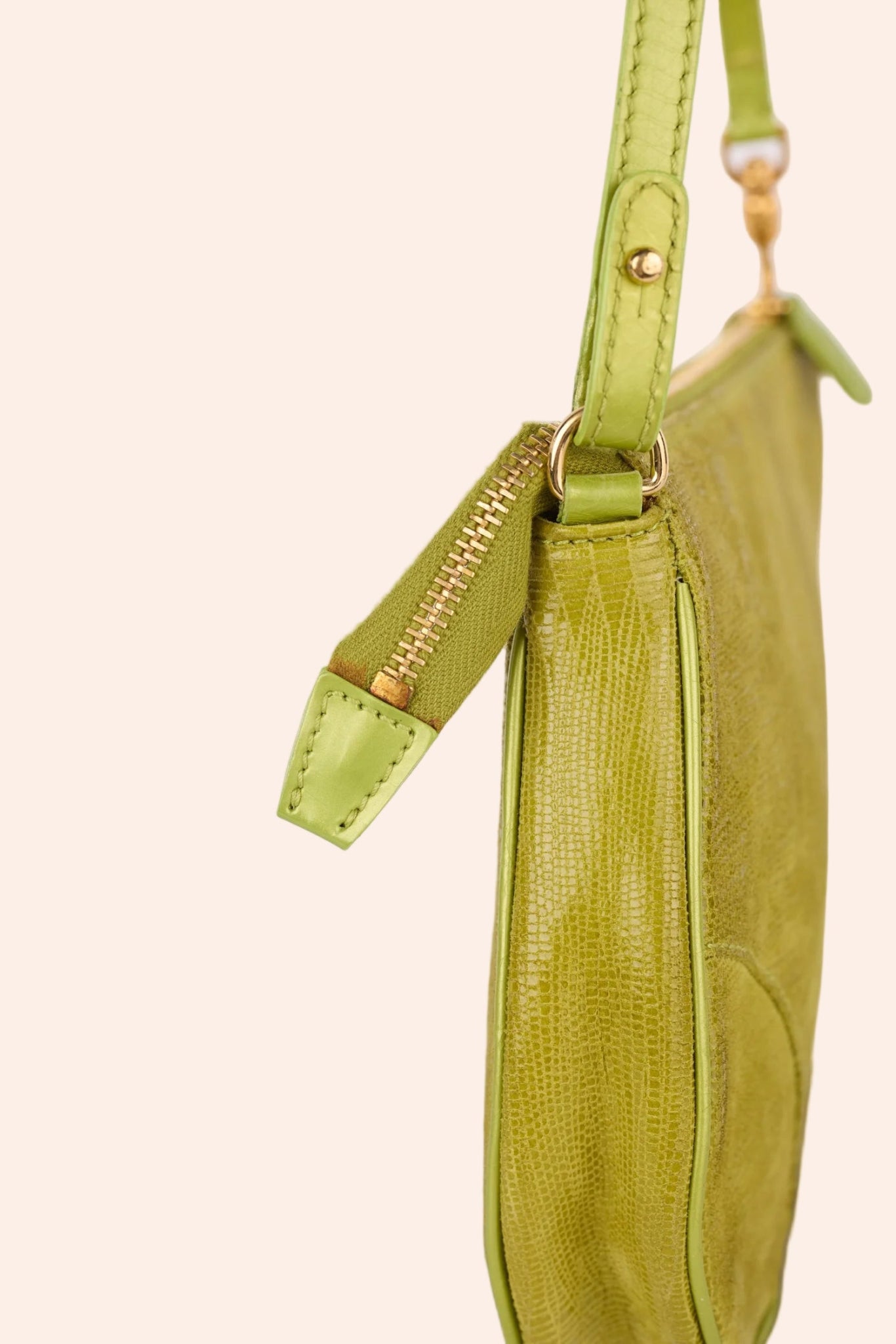 Christian Dior Lizard - Embossed Mini Saddle Bag / Chartreuse Green - From Juniper With Love