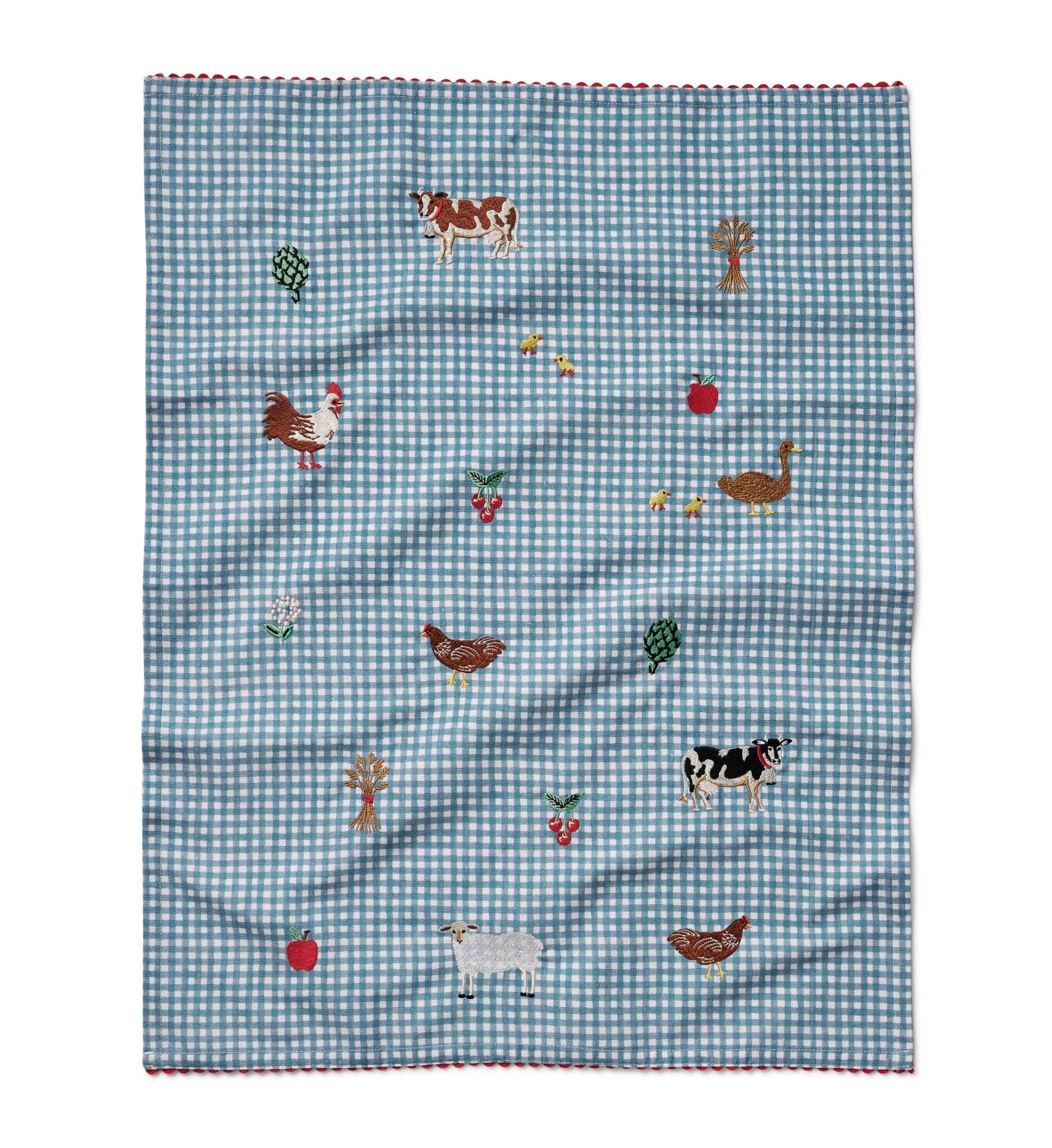 Country Farm Gingham Embroidered Tea Towel - From Juniper With Love