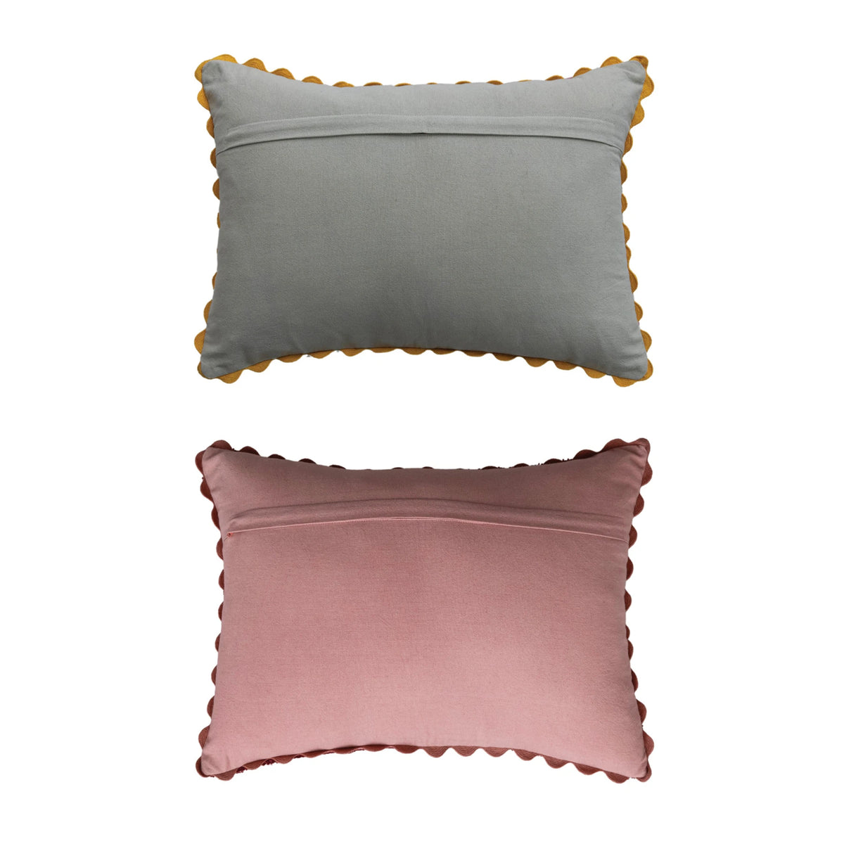 Cotton Lumbar Pillow with Embroidered Grid Pattern