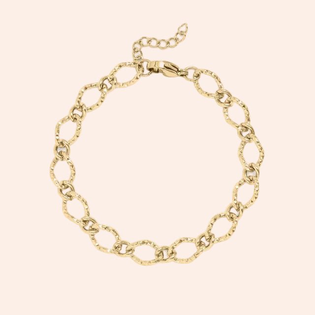 Hammered oval chain bracelet in gold by From Juniper With Love