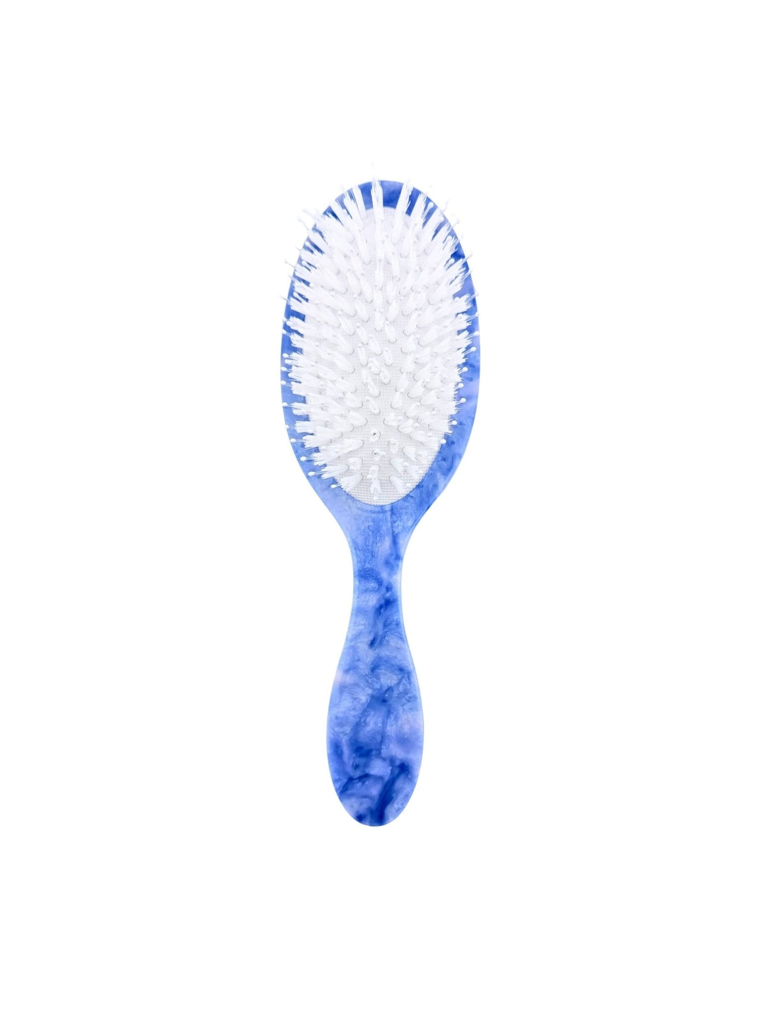Hand-Painted Bow Swan Amazing Hair Day Brush with blue marble handle and white bristles
