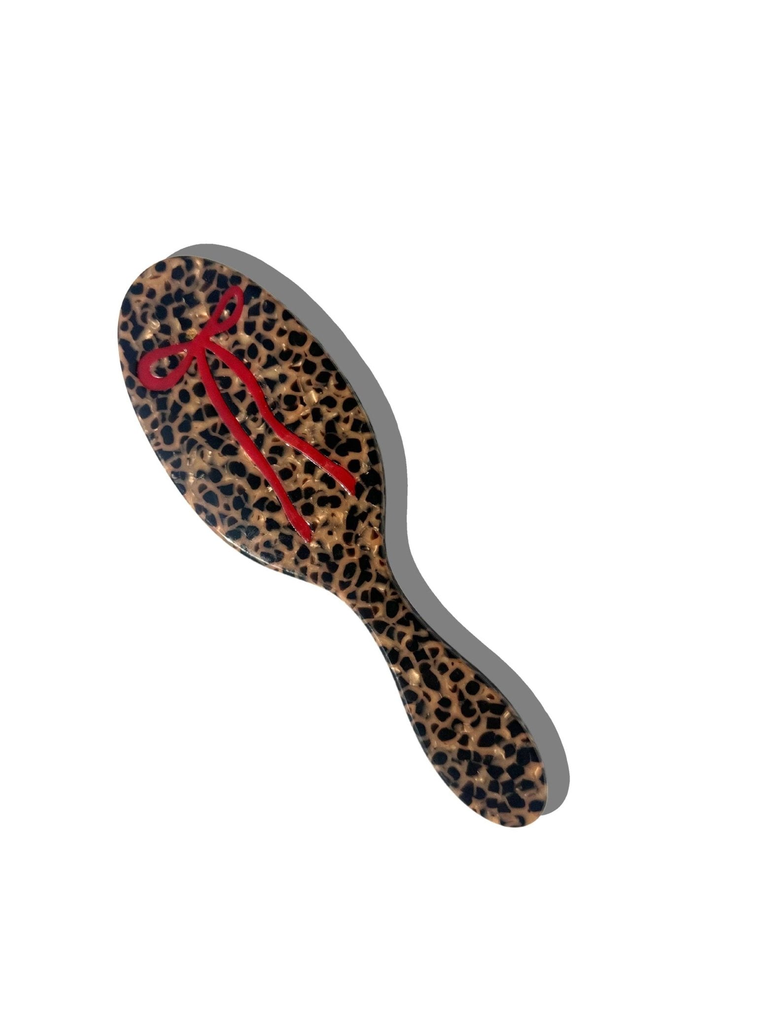 Hand-painted Leopard Bow Amazing Hair Day Brush, leopard print with red bow detail by Solar Eclipse