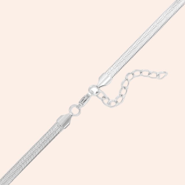 Herringbone charm holder necklace in silver with extender chain