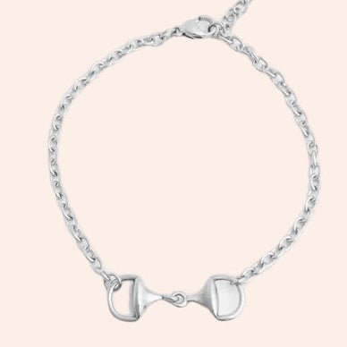 Horse Bit bracelet in silver with chain-link band.