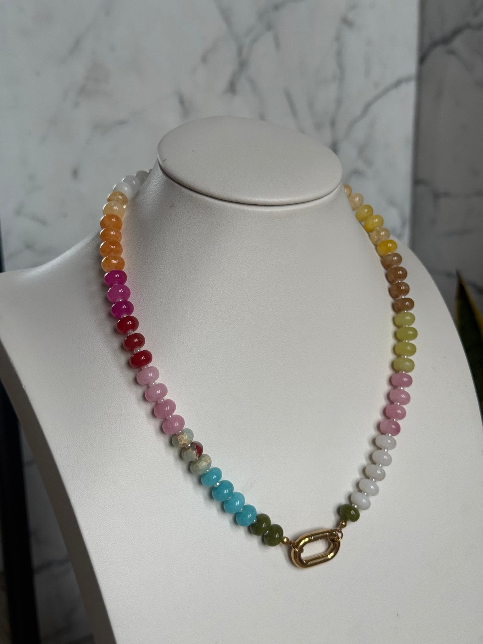 Keepsake Strand Necklace with rainbow-gradient multicolor beads and a gold-tone clasp