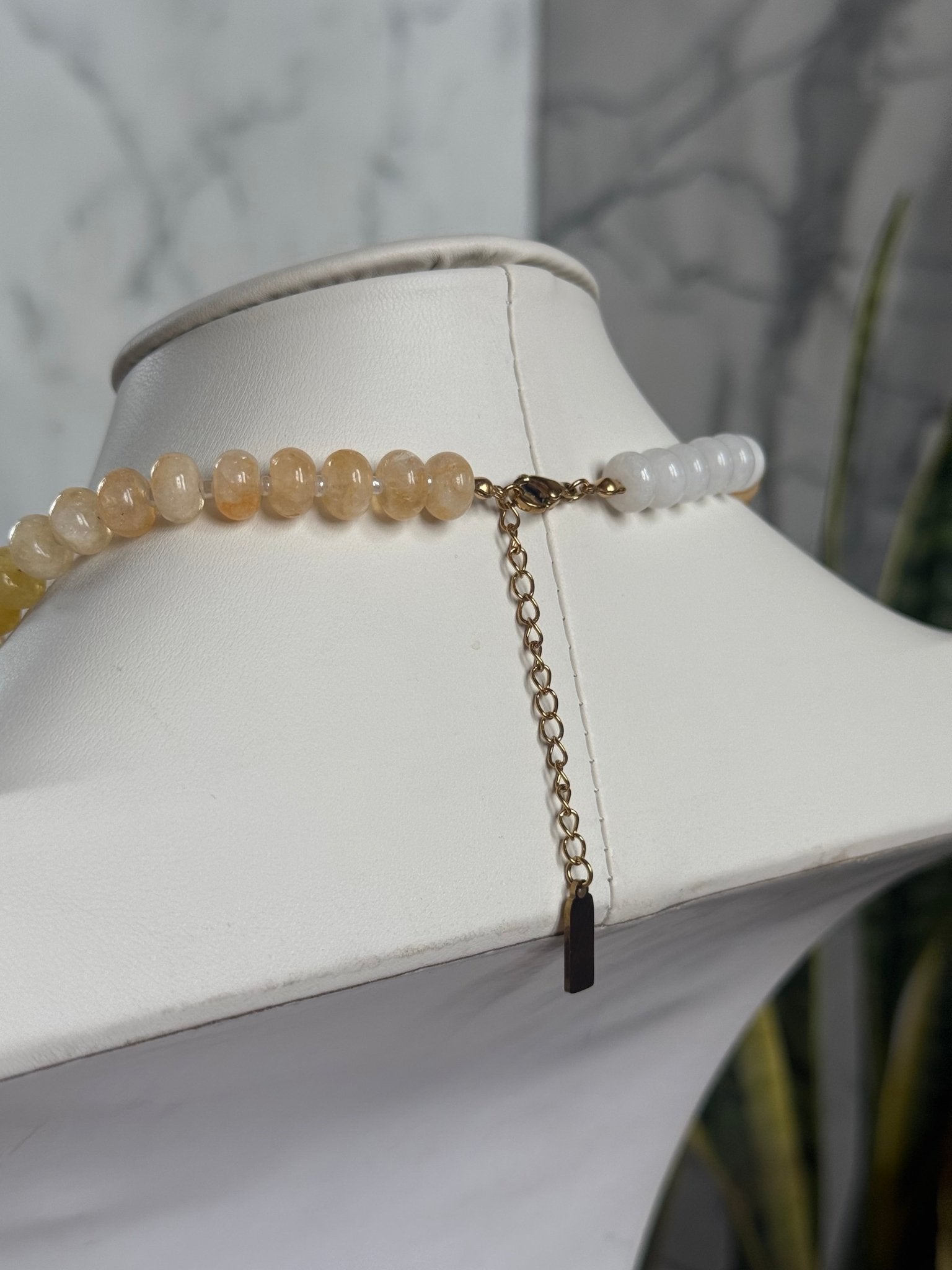 Keepsake Strand Necklace by From Juniper With Love; peach and white bead strands on a gold chain.