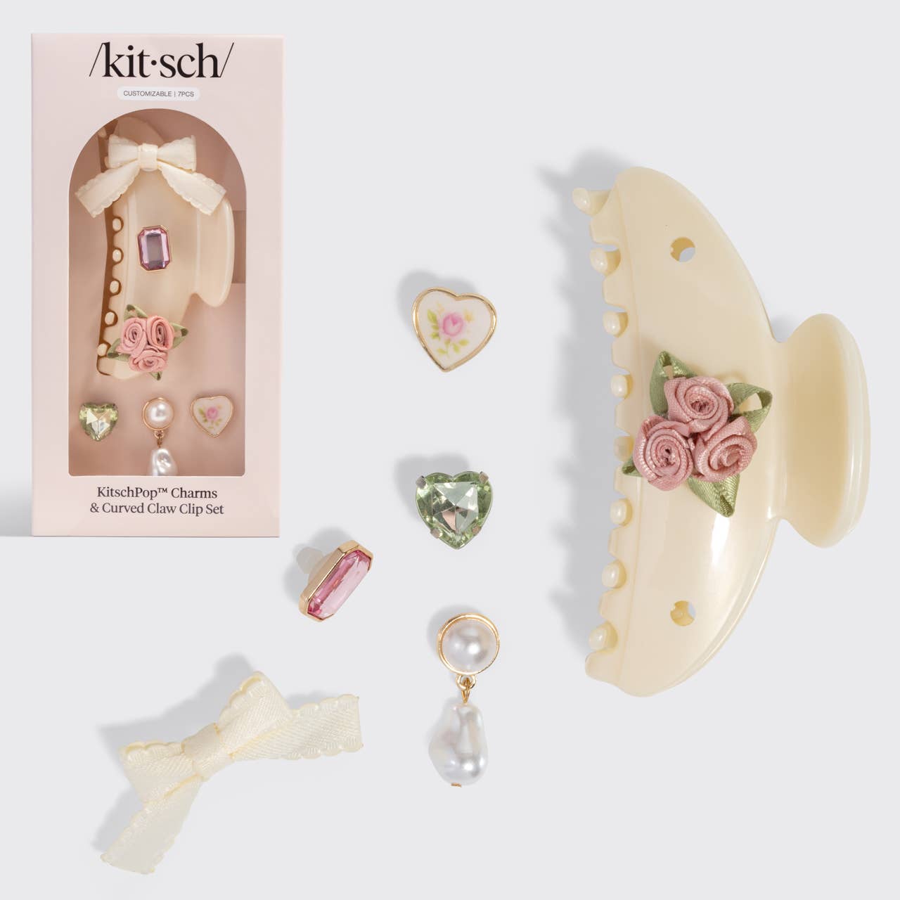 KitschPop™️ Curved Claw Clip 7pc Set Vintage - Pearlized Cream - From Juniper With Love