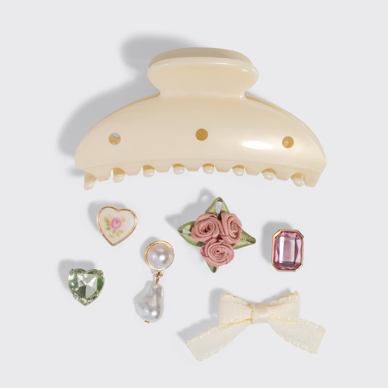 KitschPop™️ Curved Claw Clip 7pc Set Vintage - Pearlized Cream - From Juniper With Love