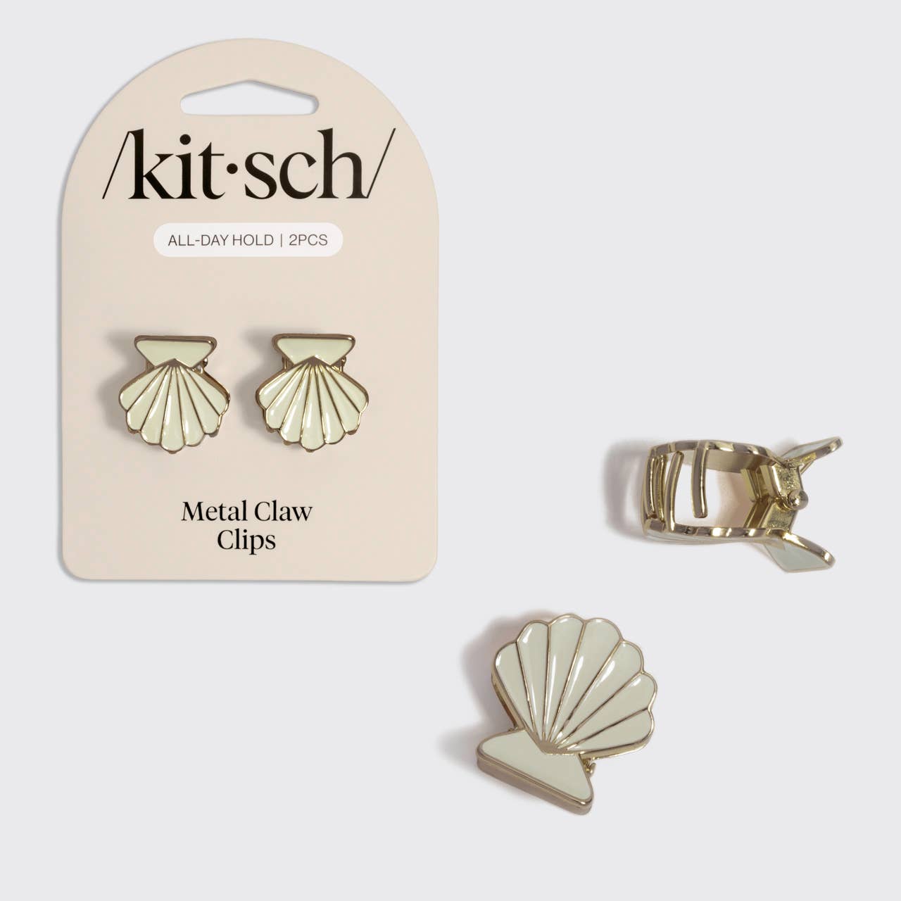 Metal Clam Shell Hair Clip 2pc Set - Gold & Pearlized Cream - From Juniper With Love