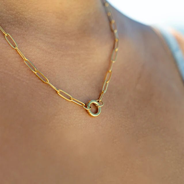 Necklace with gold paperclip chain and circular charm by From Juniper With Love