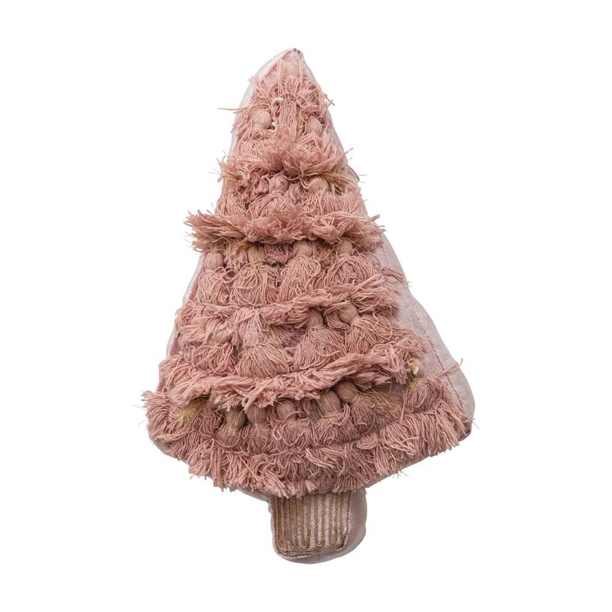 Pink Tree Shaped Pillow with Fringe - From Juniper With Love