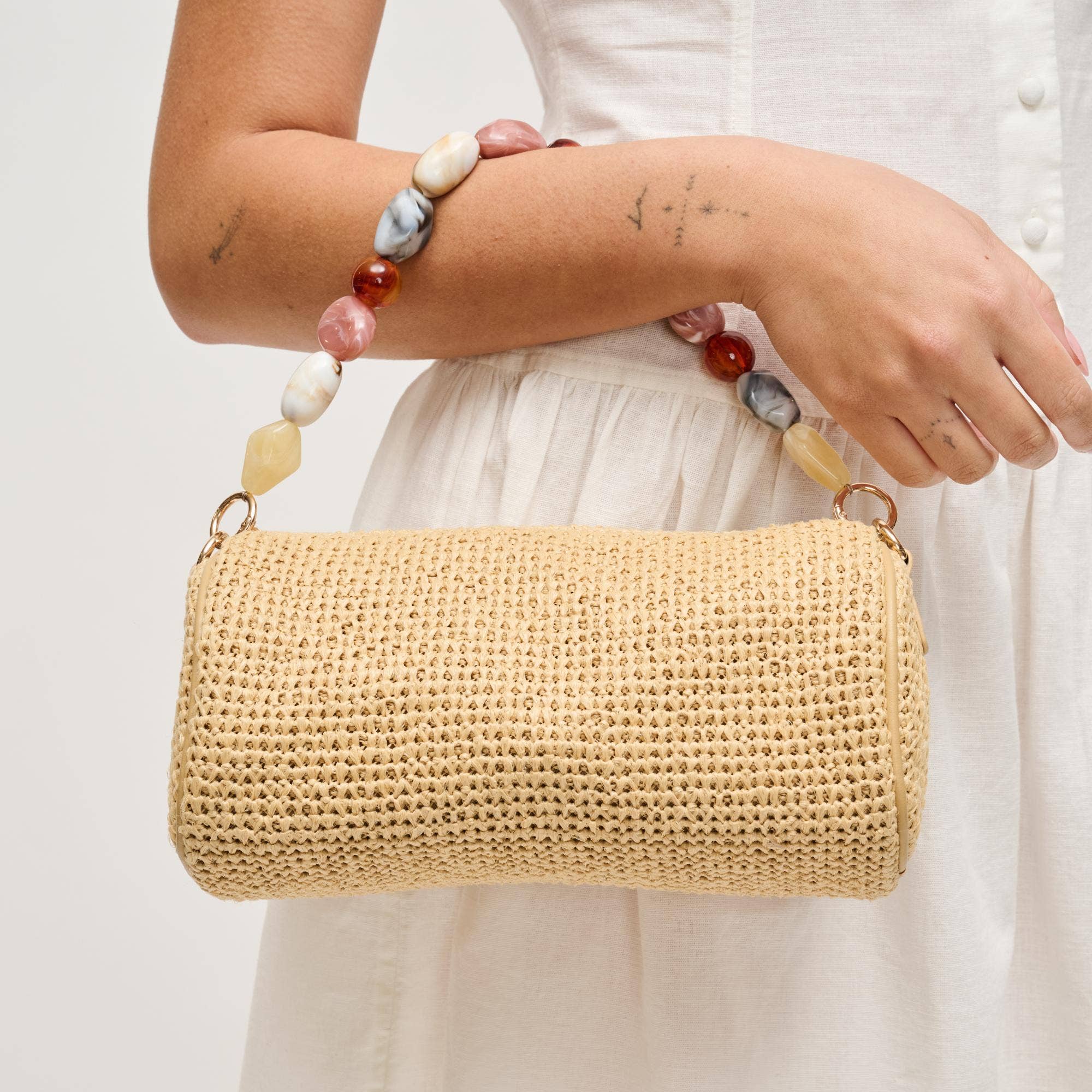Rachel Straw Clutch by Urban Expressions in natural beige woven straw