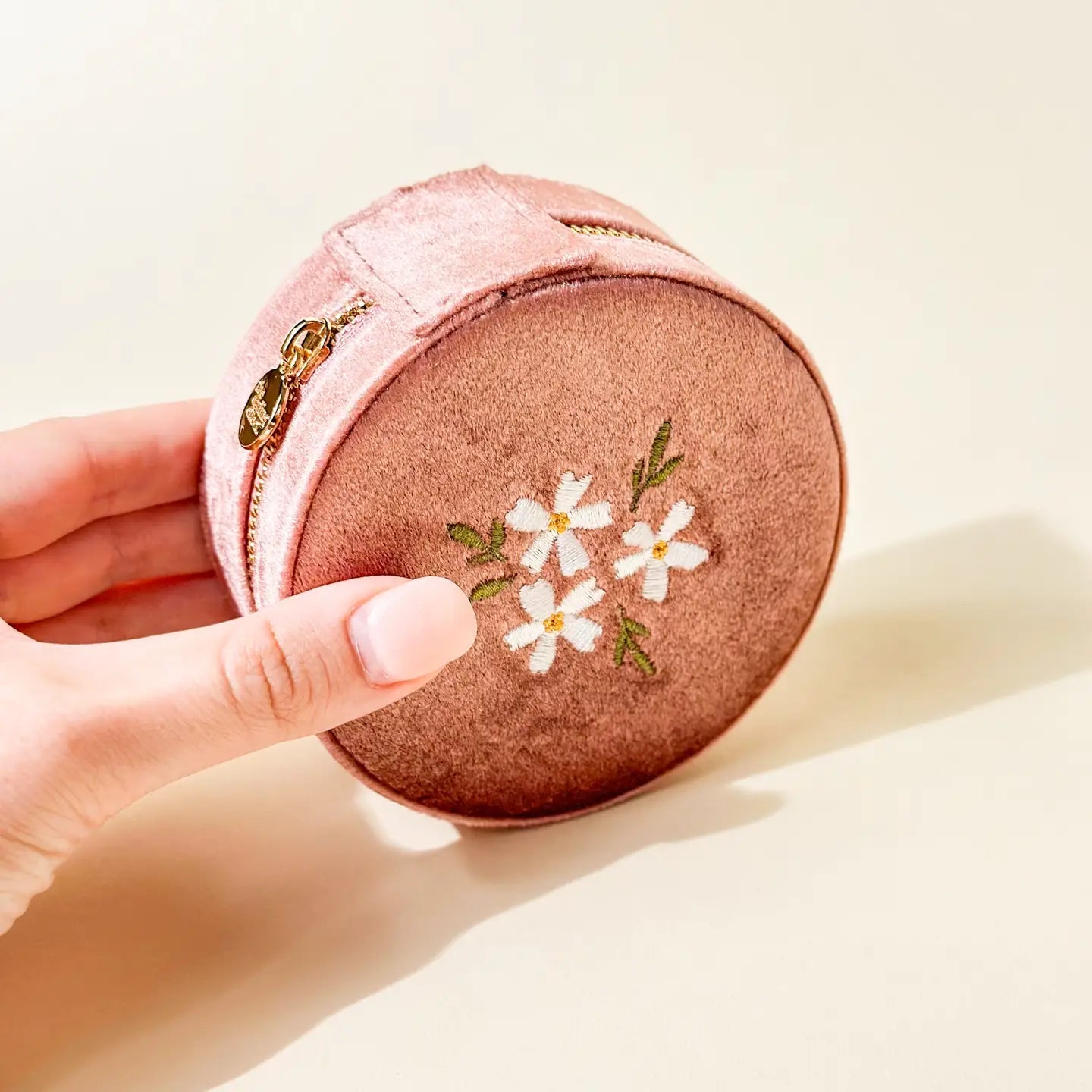 Round Velvet Jewelry Case / Floral Rose - From Juniper With Love