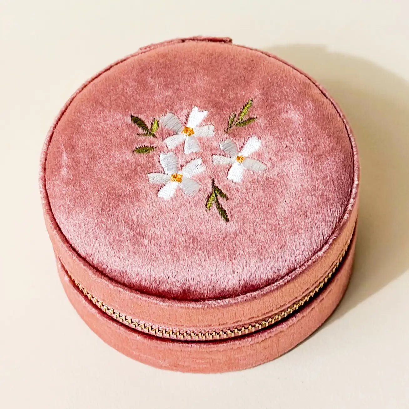 Round Velvet Jewelry Case / Floral Rose - From Juniper With Love