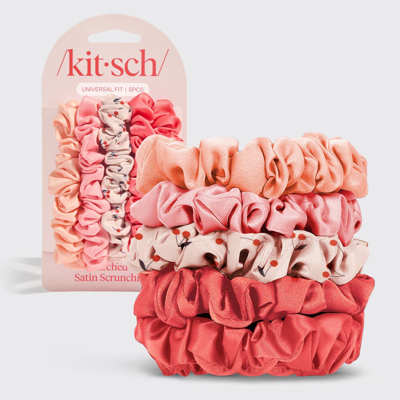 Ruched Satin Scrunchies 5pc Set / Assorted Cherry Blossom - From Juniper With Love