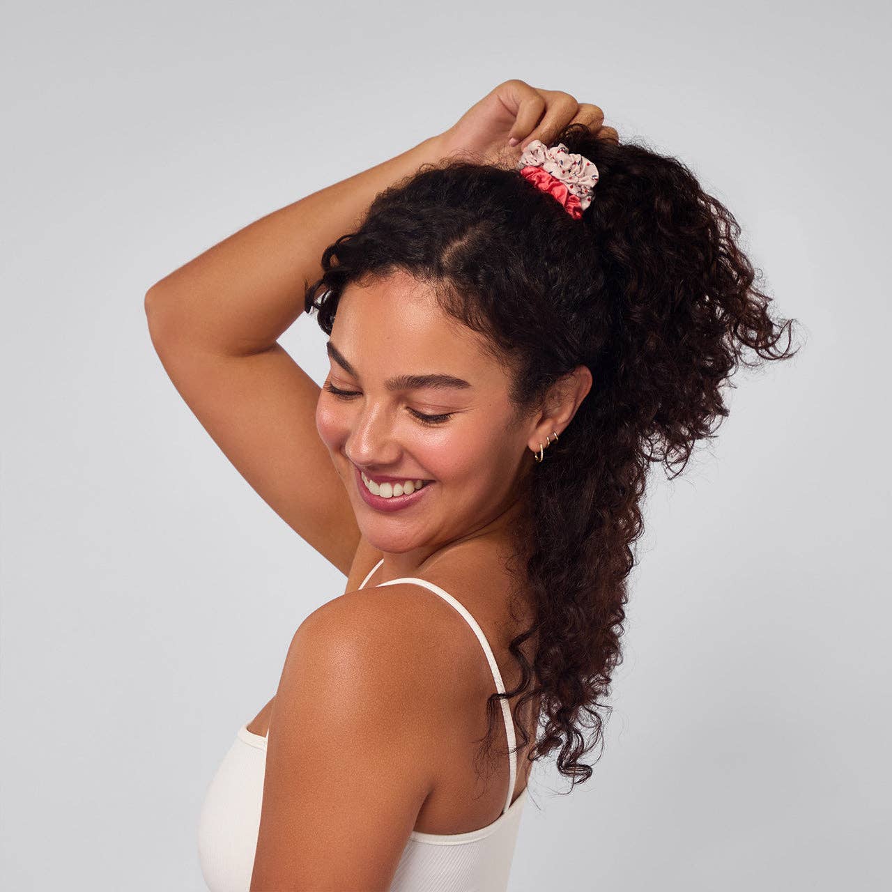 Ruched Satin Scrunchies 5pc Set / Assorted Cherry Blossom - From Juniper With Love