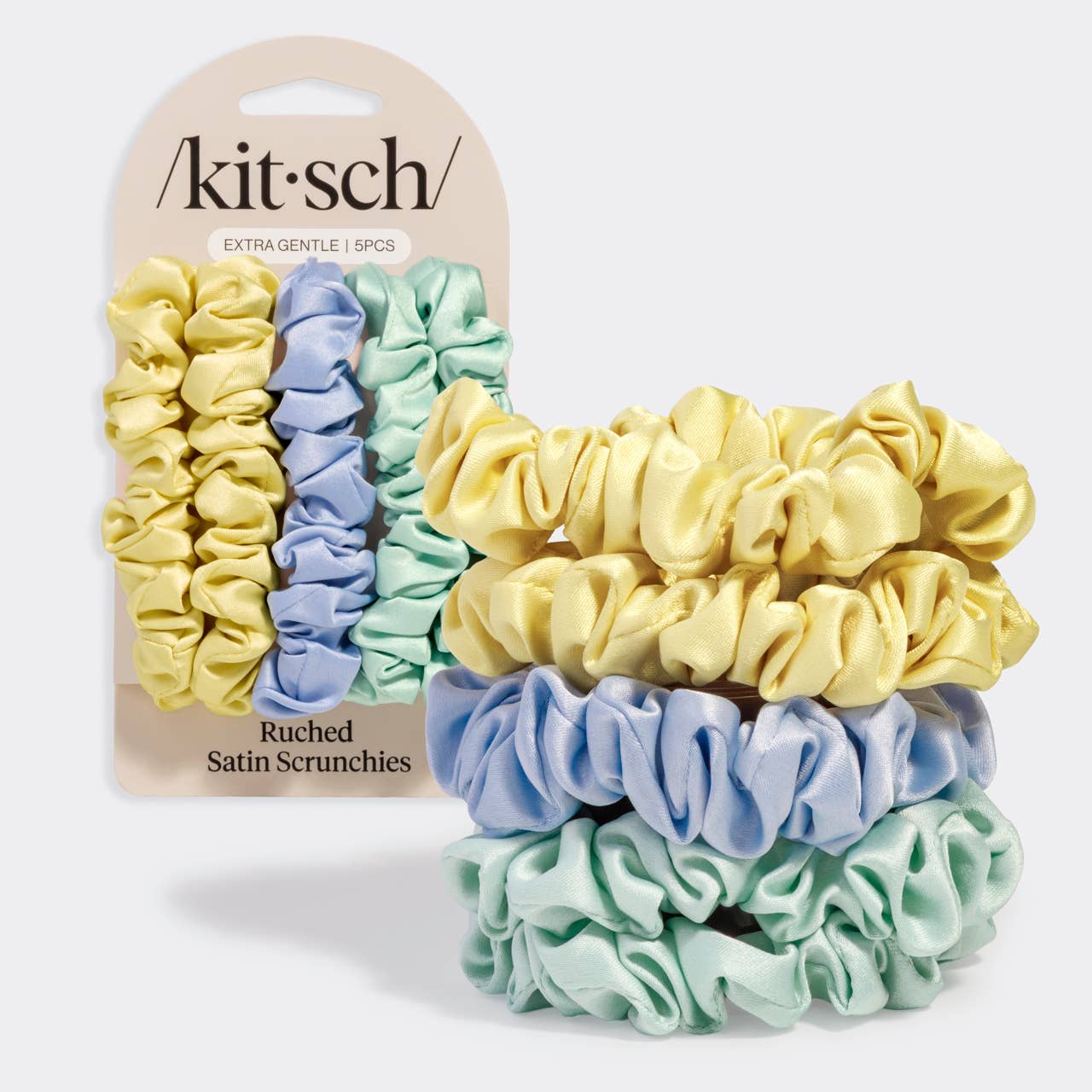 Ruched Satin Scrunchies 5pc Set / Multi - color - From Juniper With Love