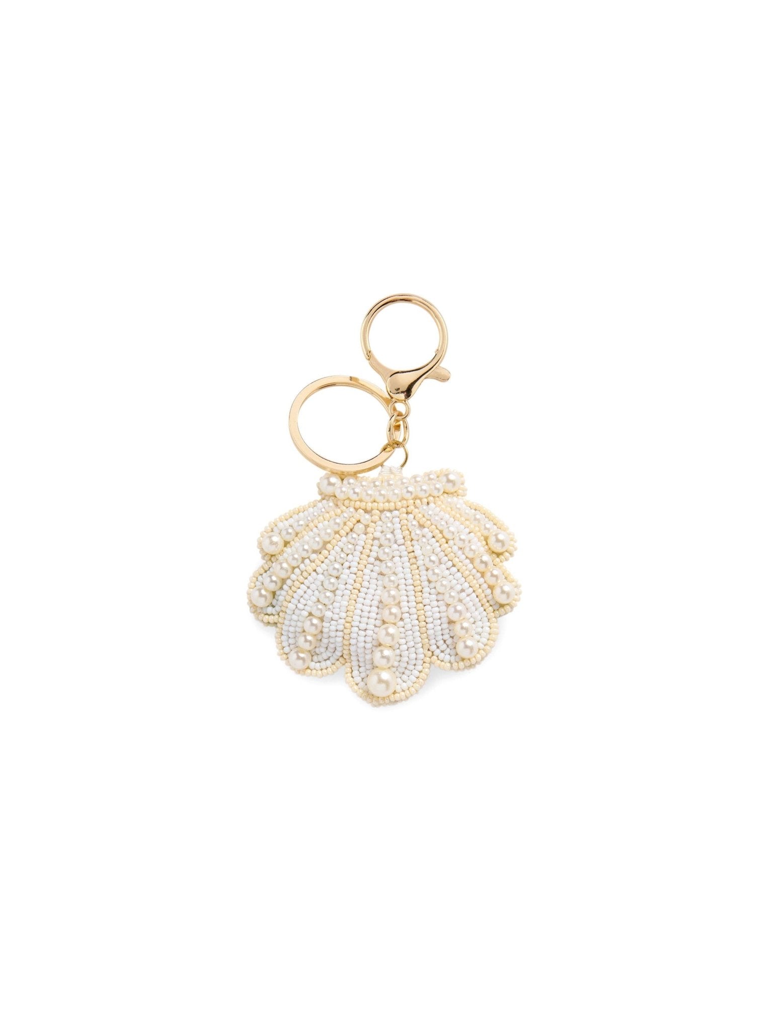 Shell beaded bag charm by Shiraleah, ivory with gold-tone ring