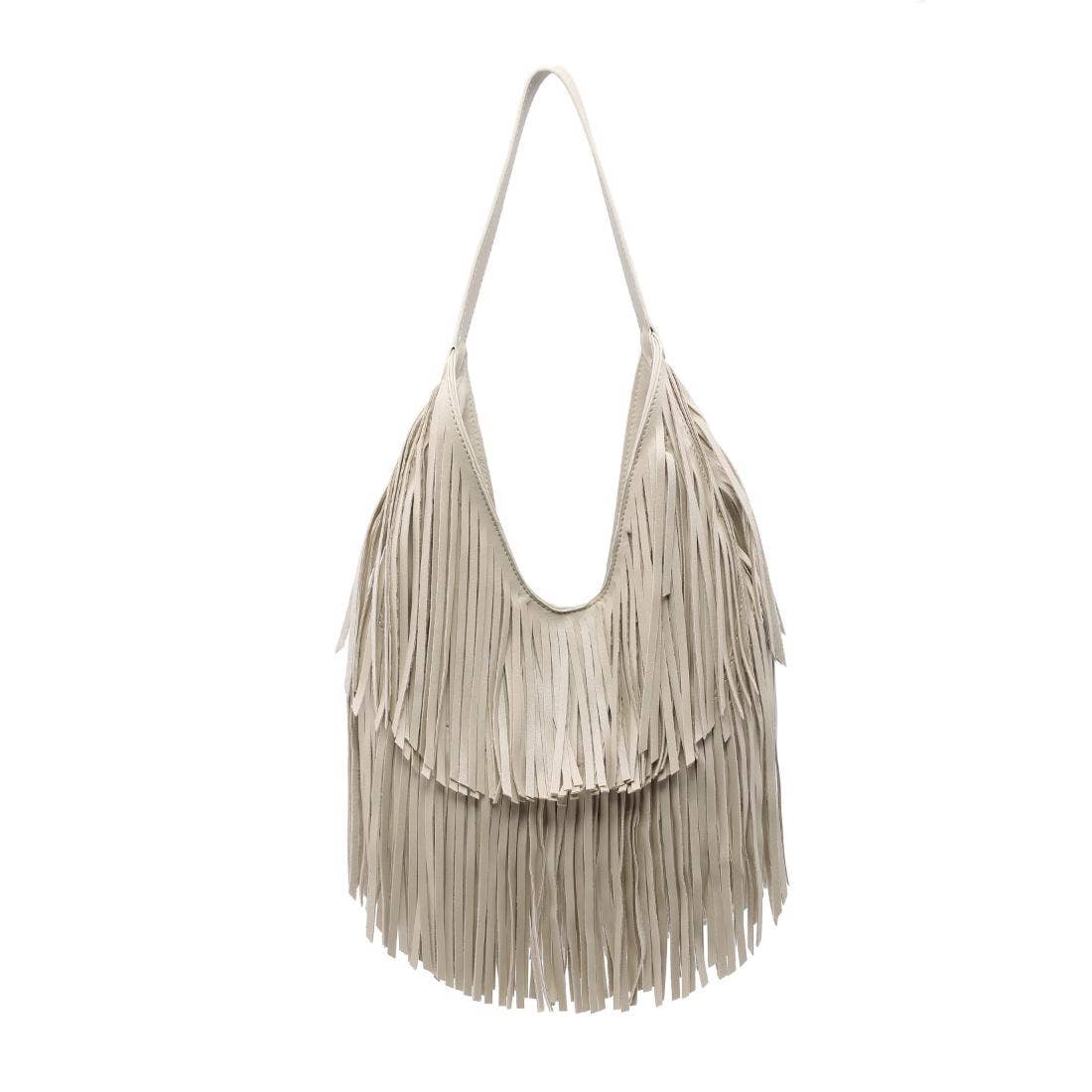 Stevie Hobo bag in cream with layered fringe, Moda Luxe.