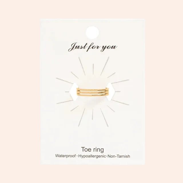 Triple toe ring by From Juniper With Love; gold-tone metal with three thin bands, waterproof and hypoallergenic.
