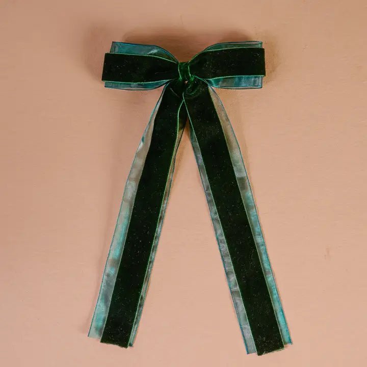 Velvet Luxe Layered Hair Bow / Green - From Juniper With Love