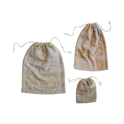 Vintage Cotton Kantha Drawstring Bags, Set of 3 (Each One Will Vary) - From Juniper With Love