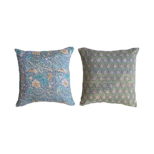 Vintage Printed Cotton Kantha Reversible Pillow, 2 Styles (Each One Will Vary) - From Juniper With Love