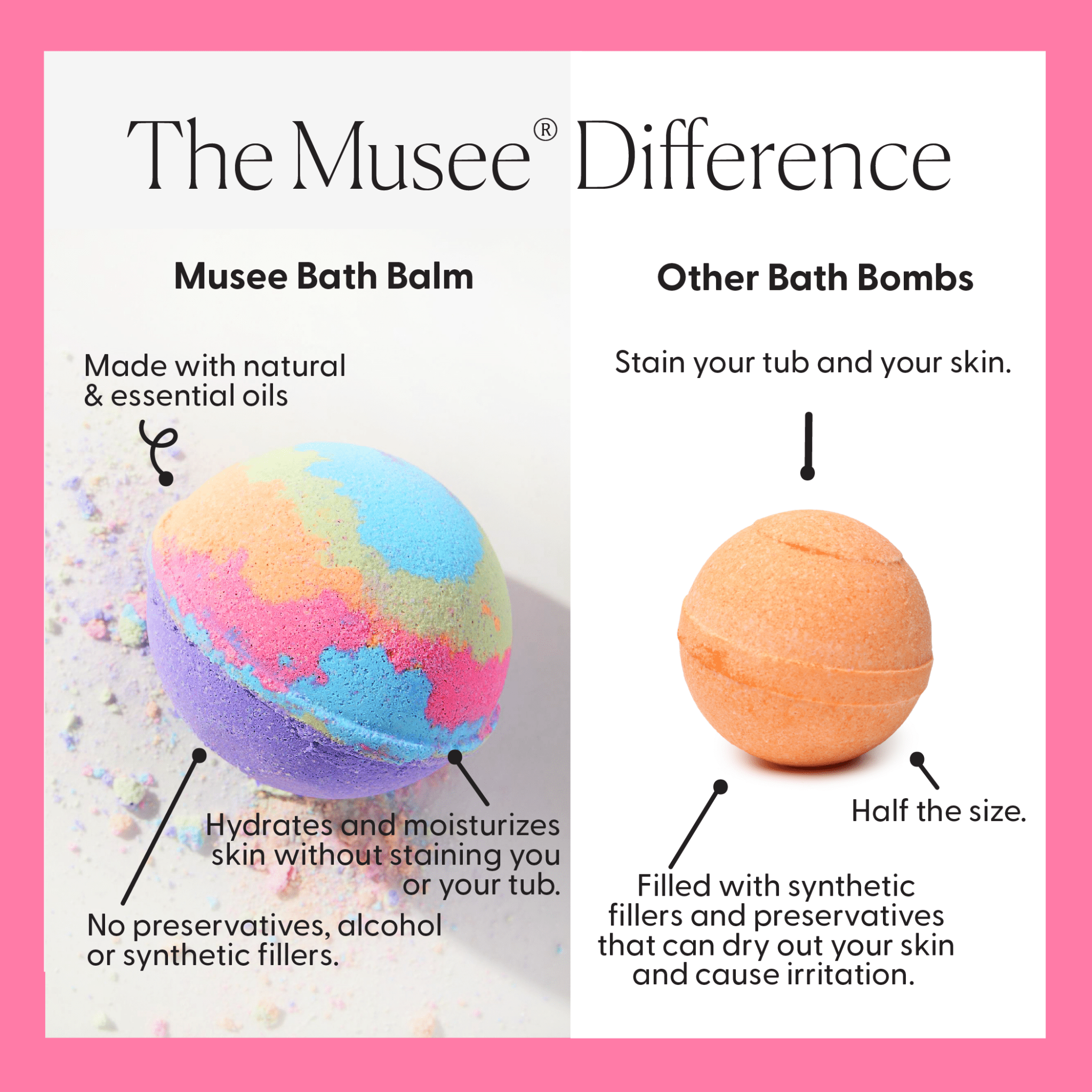 Whimsy Three Balm Set from Musee; two bath bombs, rainbow swirled and orange.