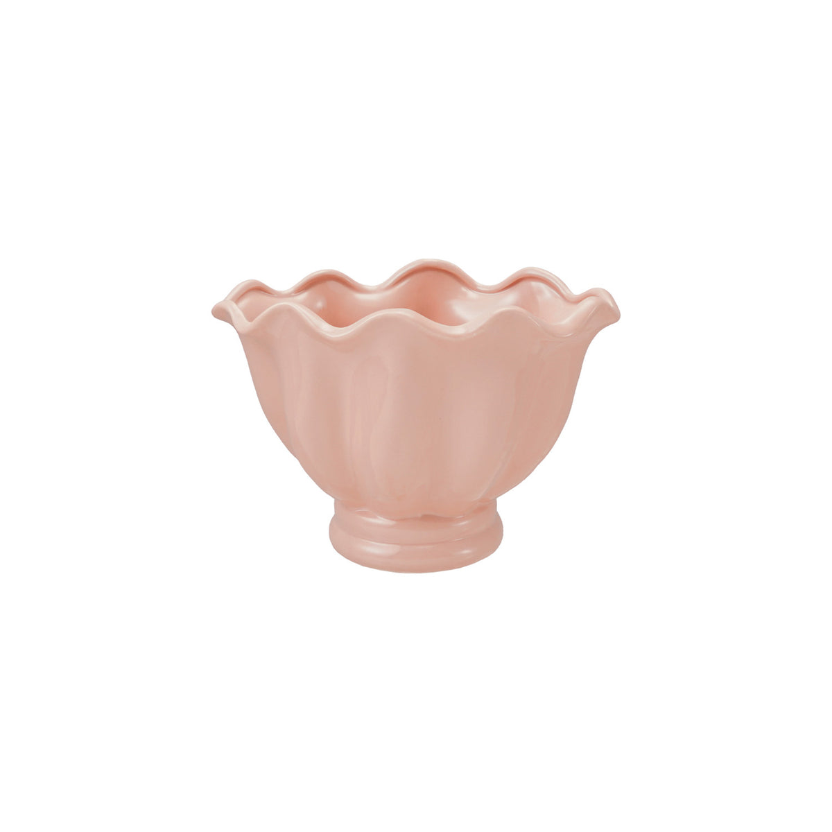 Stoneware Vintage Reproduction Ruffled Footed Container, Pink