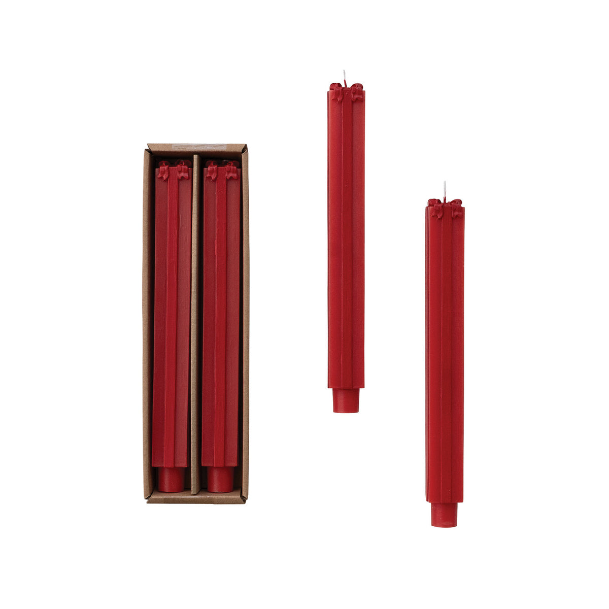 Unscented Package Shaped Taper Candles in Box, Red, Set of 2 (Est. Burn Time 15 Hours)