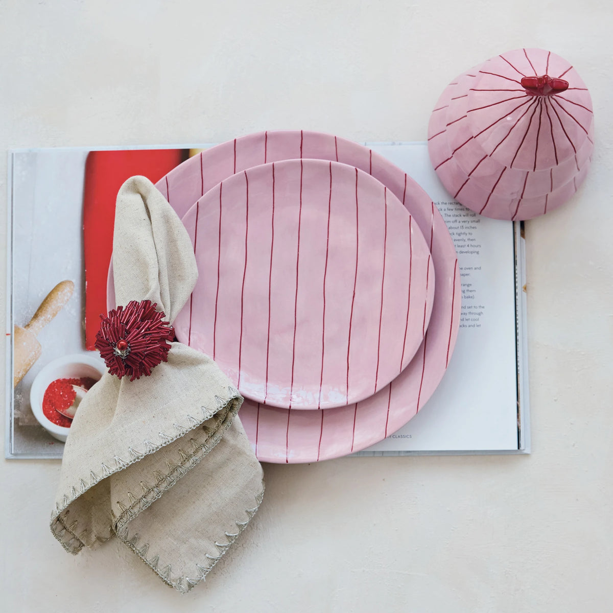 Hand-Painted Stoneware Striped Plate